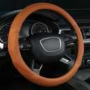 ALEMODR Cayenne Orange Leather Steering Wheel Cover Universal 15 inch