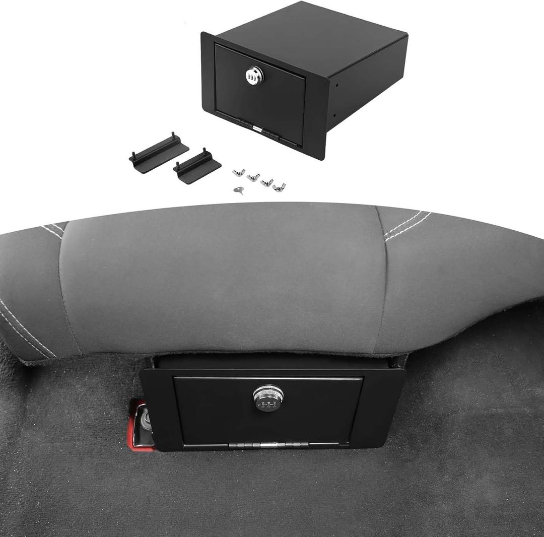 for Jeep JLU Under Rear Seat Safe Box with Security Lock for Jeep Wrangler JKU 2007-2017 for Wrangler JLU 2018 up 4DR Black Metal Storage Accessories