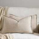 12x20 Linen Pillow Covers Natural Beige Pack of 2 Farmhouse Boho Neutral Accents Striped Textured Rectangular Lumbar Decorative Throw Pillow Cases for Living Room Couch Bed Home Decor