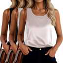 3 Pack Women's Satin Tank Tops Silk Camisole Sleeveless Scoop Neck Work Undershirt Dressy Shirt Lady Blouse Summer (L)