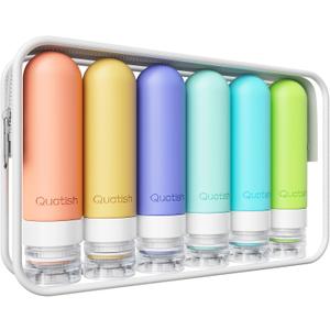 Quatish Travel Bottles for Toiletries 6 Pack, Original Patented Leakproof 3 oz Tsa Approved Travel Size Containers, BPA Free Silicone Shampoo and Conditioner Bottles, Camping Essentials