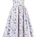 Women Floral Corset Dress Low Cut Spaghetti Straps Summer Dresses Boho Flowy Midi Dress Casual Sundress (Medium, Blue)