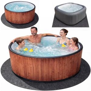 Upgraded 80 * 80 inch Round Hot Tub Mat, Extra Large Inflatable Hot Tub Pad Outdoor Indoor, Waterproof Slip-Proof Backing, Absorbent Spa Pool Ground Base Flooring Protector Mat