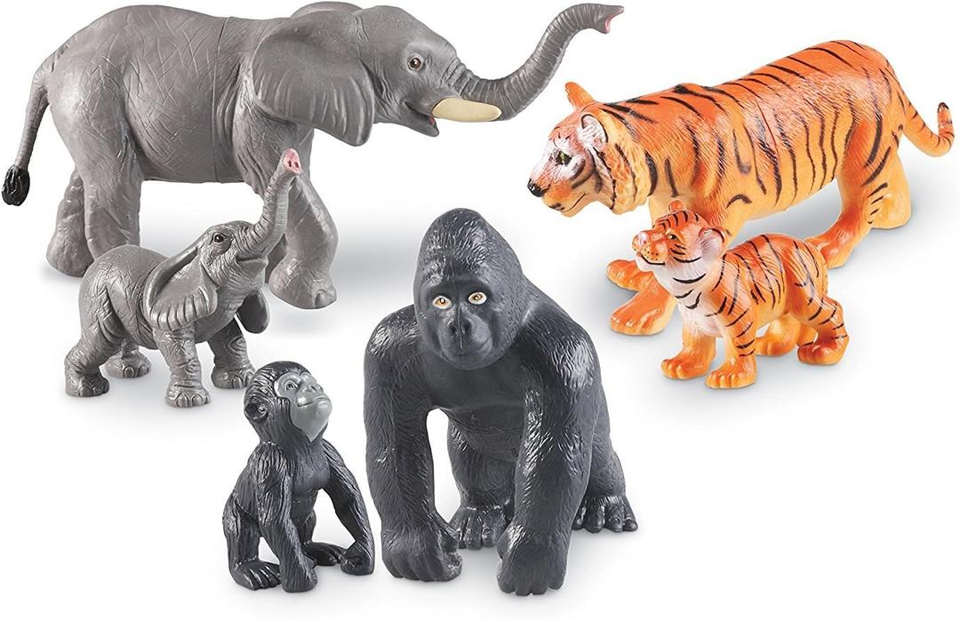 Learning Resources Jumbo Jungle Animals Mommas and Babies - Safari Animal Toys, Toddler Animal Figurines, Toy Figures for Kids, Jungle Toys, Pretend Play Animals, Kids Figurine Set