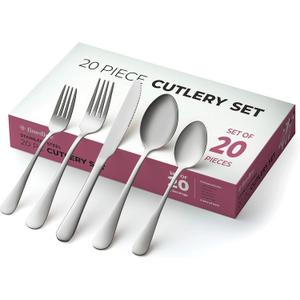 FineDine 20-Piece Stainless Steel Silverware Set - Kitchen Utensils Set Serving For 4, Cutlery Set - Flatware Set Includes Spoons, Forks & Knifes - Dishwasher Safe Stainless Steel Utensils Set