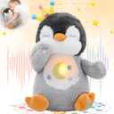 Emoin Breathing Stuffed Penguin Plush, Animal Breathing Penguin Plush Toy with Lights and Music Penguin Gifts Stuff for Adults and Kids