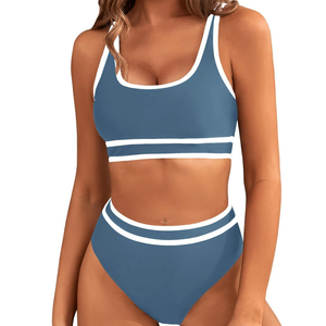 BMJL Women's High Waisted Bikini Sets Sporty Two Piece Swimsuits Color Block Cheeky High Cut Bathing Suits L