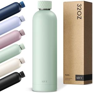KIVY 32oz Stainless Steel Insulated Water Bottle - Leak Proof, Keeps Cold Up to 24 Hours, Hot Up to 18 Hours - 1 Liter Capacity, Premium Insulation, Leakproof Lid (33.8 Ounces, Sage Green)