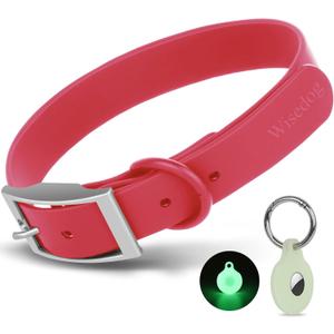Wisedog Waterproof Dog Collar, Adjustable Soft Rubber Coated Webbing, Odor-Proof and Easy to Clean for Small Medium Large Dogs, with Airtags Case(XL|18"-23.6"  1 in, Coral Pink)