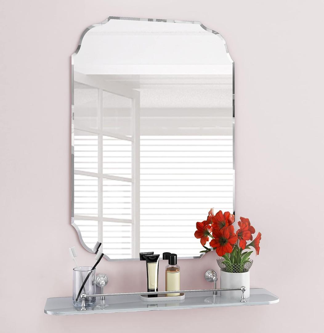KOHROS Silver Bathroom Mirror 18" x 24" Frameless Rectangle Beveled Edge Bathroom Vanity Mirror for Over Sink, Wall Mirror for Small Bathroom Vanity Bedroom Hanging Horizontally or Vertically