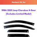 KPY Rain Guards Fit for 1984-2001 Jeep Cherokee 4-Door, Out-Channel Window Visors Vent Wind Deflectors 4PC, Car Accessories for 84-01 Cherokee 4-Door (Excludes Limited Model)