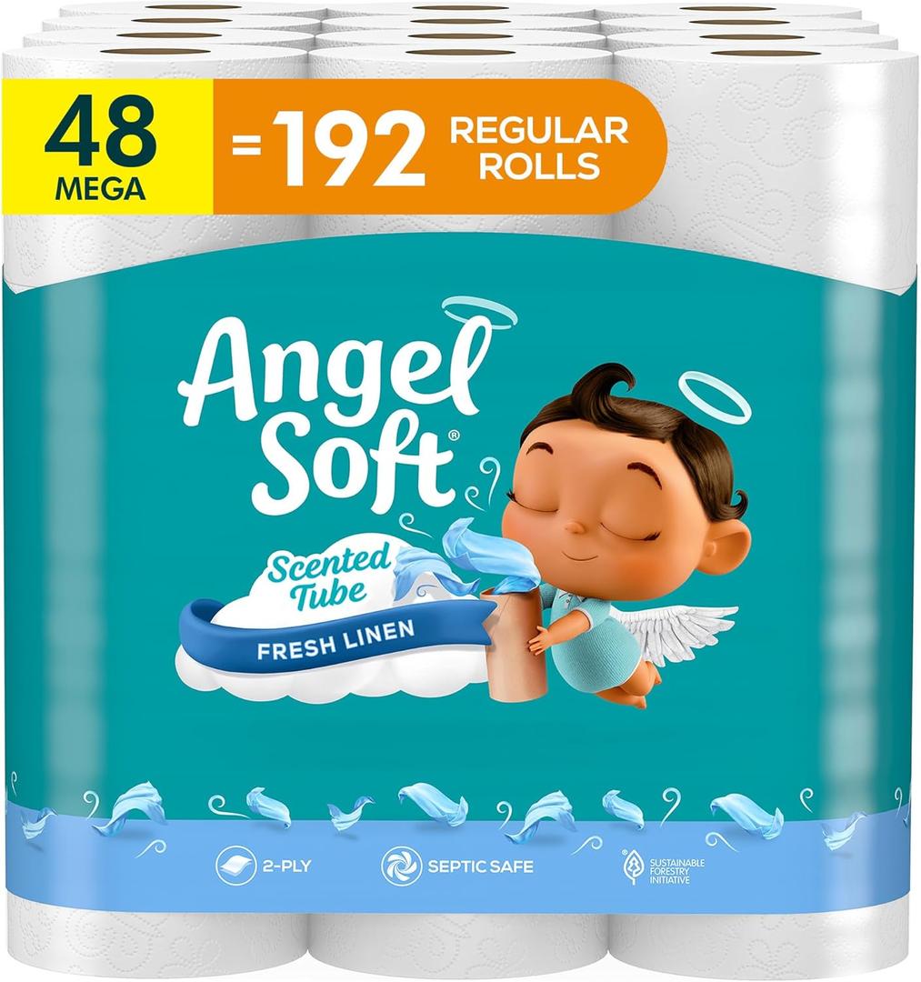 Angel Soft Toilet Paper with Fresh Linen Scented Tube, 48 Mega Rolls = 192 Regular Rolls, Soft and Strong Toilet Tissue (320 sheet (Pack of 48))