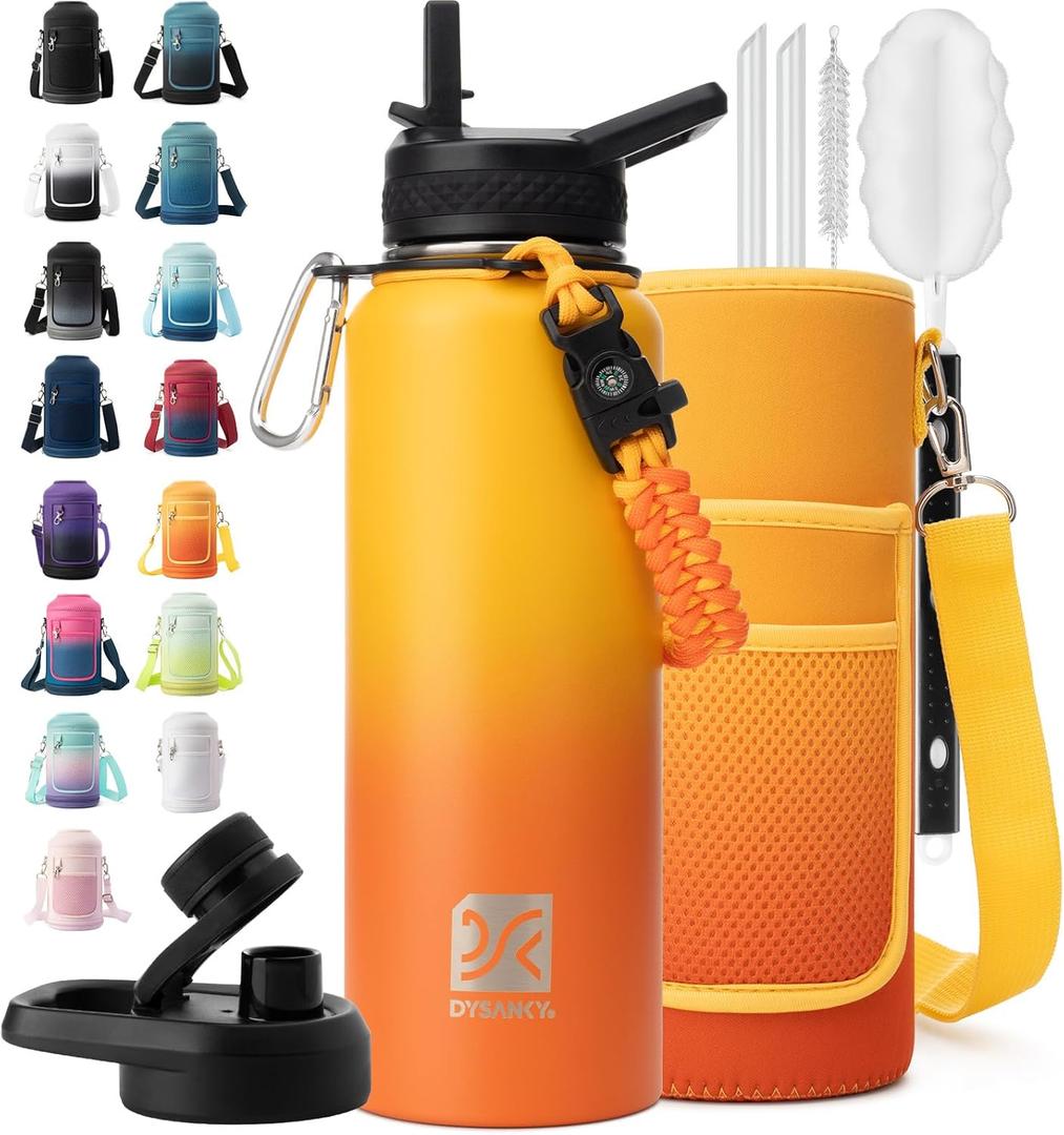 40 oz Insulated Water Bottle | Thickened Stainless Steel Vacuum Metal | Portable Sports Water Jug for Gym and Hiking with Straw, Carrier Bag, Handle Strap | BPA-Free 40 oz (Gradient Orange)