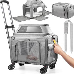Top-Expandable Dog Carrier with Wheels Pet Window,18x11x11 Airline Approved
