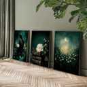 3Pcs Dark Academia Canvas Wall Art Moody Victorian Woman Reading Book Pictures Wall Decor Mystical Gothic Vintage Halloween Posters Prints for Bedroom Living Room Home Decoration(Frameless)