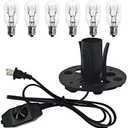 haraqi Himalayan Salt Lamp Cord (6ft) with Dimmer Switch,Original Replacement Cord with Base Assembly(3.34 Inches) and 6 Piece 25 Watt E12 Bulbs for Salt Rock Lamp