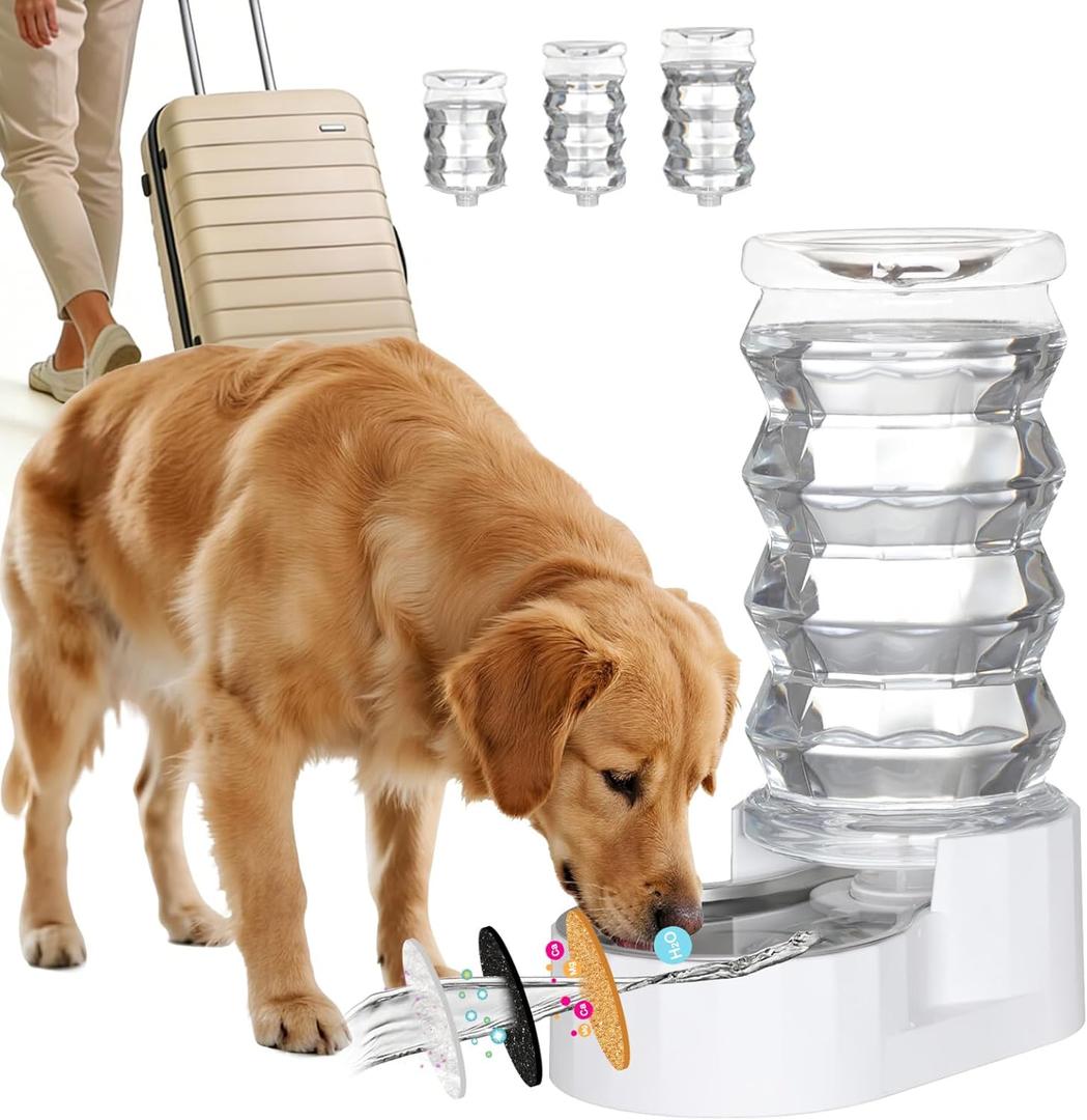 RIZZARI Gravity Dog Water Dispenser: 8L Large Auto-Refill Stainless Steel Pet Water Feeder - No-Spill BPA-Free Design for Large Dogs & Multi-Dog Homes - Everyday Indoor & Outdoor Spaces (White)
