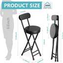 Folding Stool,Cushioned Padded Folding Bar Stool,24inch Black Height Heavy Duty Portable Chair Stool with 300lbs Capacity for Kitchen Living Room Garden Camping Fishing