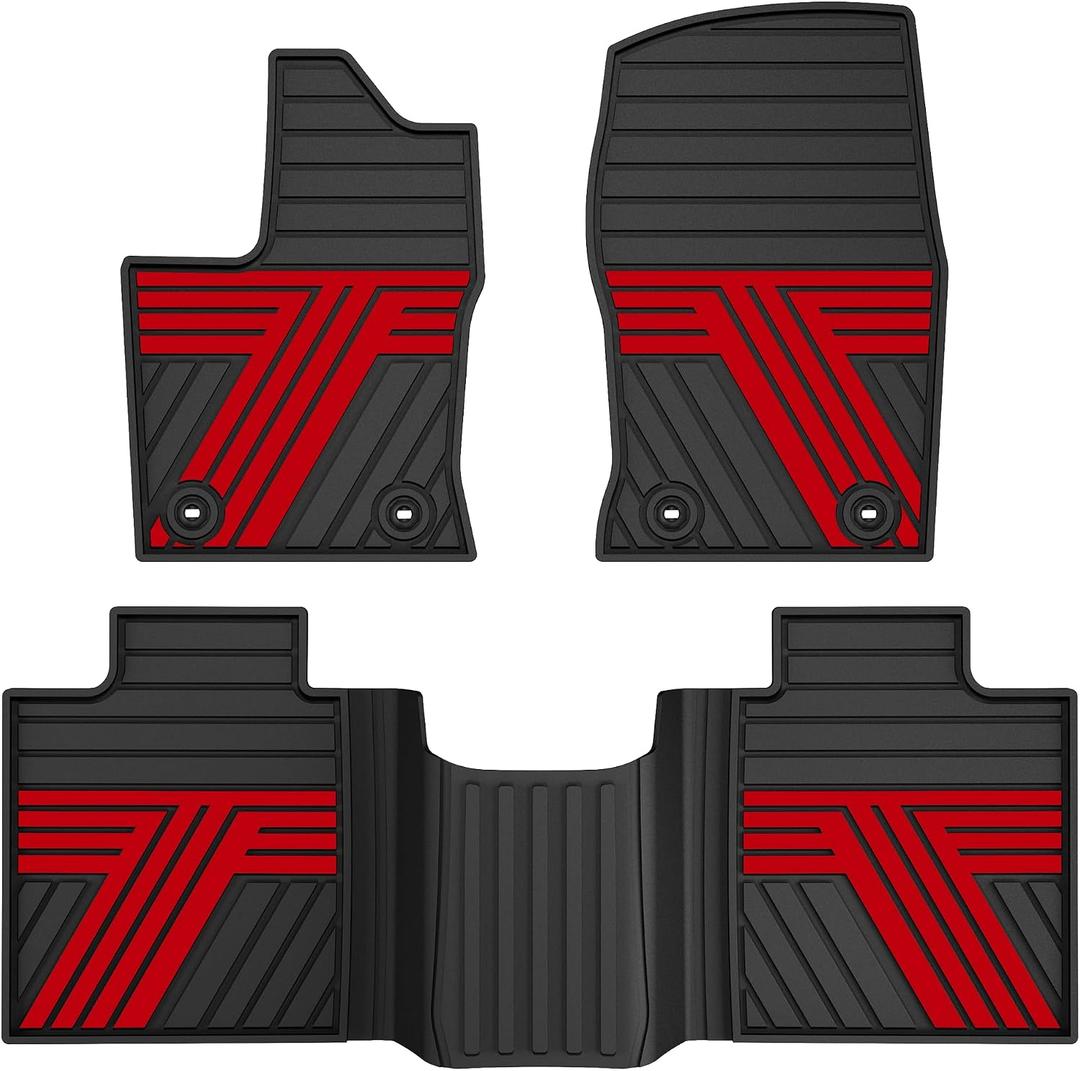 Multi-Color Floor Mats for Toyota Tundra 2022-2026 CrewMax, Racing Red | Fits Tundra CrewMax Cab 2022-2026, 1st & 2nd Row, All Weather Anti-Slip Waterproof Floor Liners, Full Coverage Protection