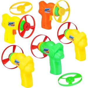 12 Pack Flying Disc Shooters for Kids, Interactive Cat Fetch Spinning Saucer Launcher, Indoor & Outside Toys, Party Favor Frisbees, Cat Propellers