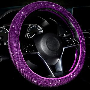 Frienda Bling Car Steering Wheel Cover Women Crystal Diamond Steering Wheel Cover Soft Velvet Rhinestones Protector Anti Slip Lining for Diverse Vehicle Car SUV Auto and More 15 Inch(Purple)