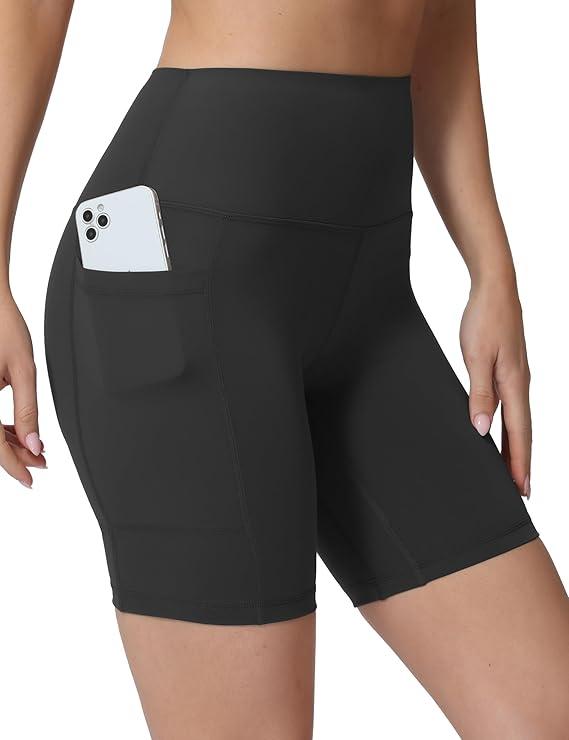 Womens Biker Shorts with 2 Pockets 8" High Waisted Tummy Control Workout Yoga Running Gym Shorts Graphite Grey