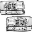 APSVE Headlight Assembly for 1999-2006 GMC Sierra 1500 2500 3500, 00-06 Yukon XL Headlamp with Bumper Lights, Chrome Housing Clear, Halogen