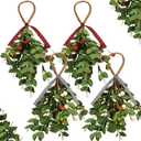XunYee 4 Pieces Christmas Mistletoe Ornaments Artificial Mistletoe Branches Decor Decorative Mistletoe Decoration Hanging Red and White Berry Picks for Home Christmas Handmade Party Decorations