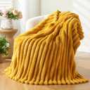 NEWCOSPLAY Super Soft Throw Blanket Mustard Yellow Premium Silky Flannel Fleece 3D Ribbed Jacquard Lightweight Bed Blanket All Season Use (Mustard Yellow Ribbed, Throw(50"x60")), Size Twin