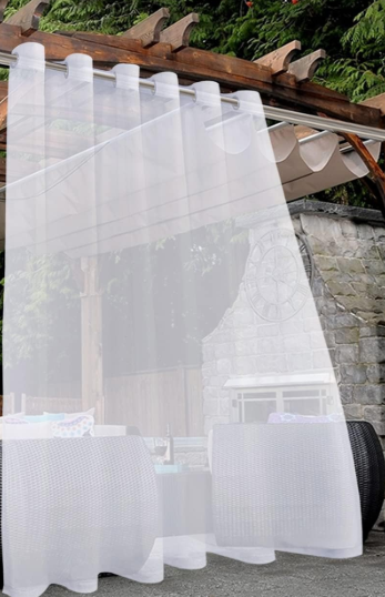 BONZER White Outdoor Sheer Curtains for Patio Waterproof - 1 Panel Wide Grommet Indoor Voile Curtain for Living Room, Bedroom, Porch, Pergola, Cabana, 8ft x 8ft, White