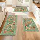 Tinideya Floral Kitchen Rug Set of 3 Boho Farmhouse Area Rugs Sage Green Washable Door Mat for Entryway Kitchen Floor Bathroom Laundry Front Porch Decor 17"x47"+17"x29"(Green)