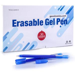 Volcanics Erasable-Gel-Pens Fine Point 0.5 mm, Blue, 30 Pack, Mistakes Dispear, Quick-Drying Ink, No Smudge - Perfect for School, Office, and Home Use