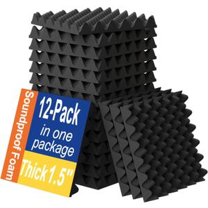 12 Pack 1.5"X12"X12" Sound Proofing Egg Crate Foam Pad(Most Soundproofing Design), Upgraded Foam Padding, Fire-Retardent Sound Proof Panels for Walls, Made by WVOVW