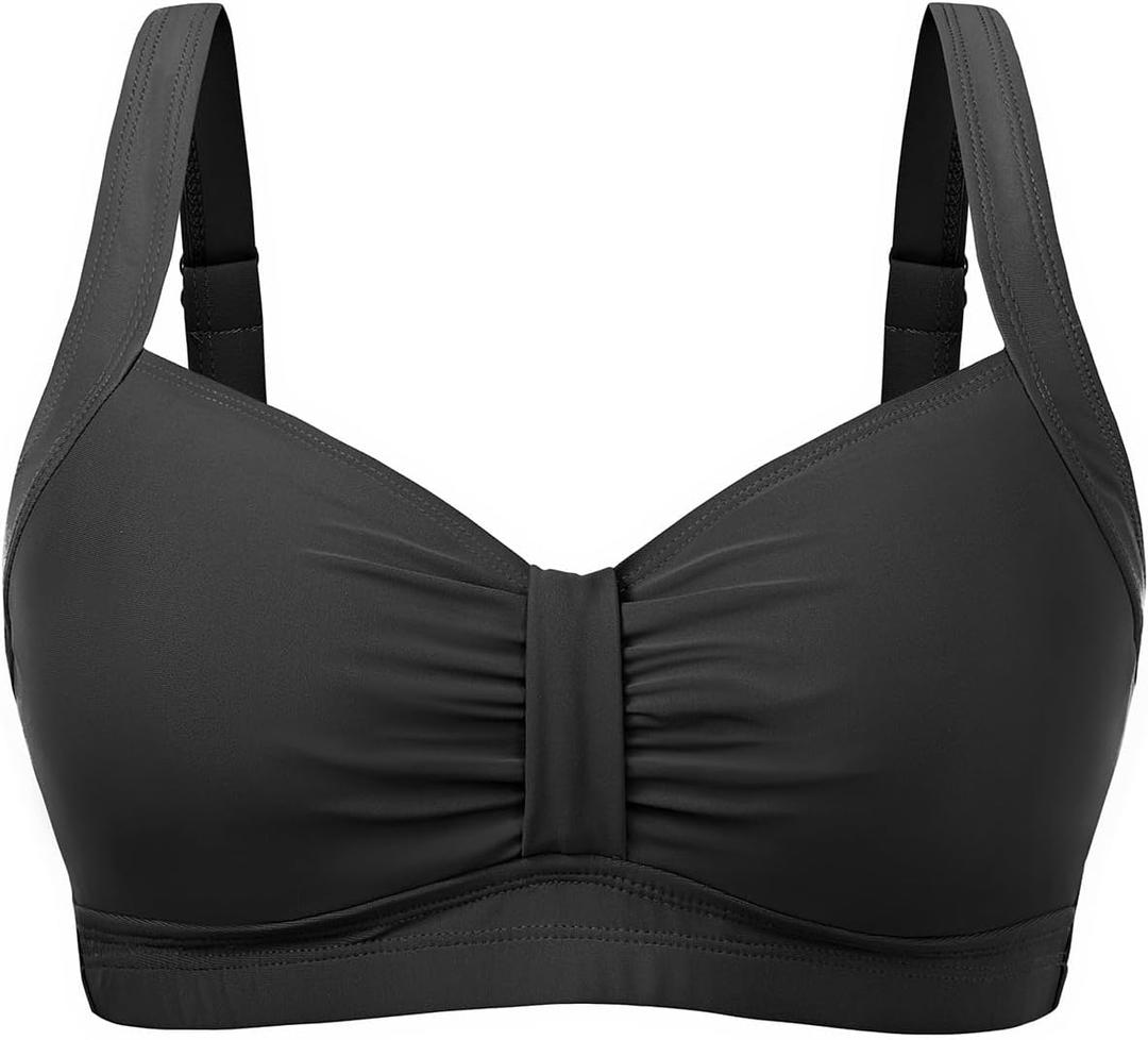 Women Underwire Bikini Top - Supportive Push Up Swim Top Only 2025 Retro Bathing Suit Tops (Small, Black)