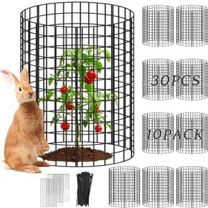 30Pcs 12"x 16" Large Wire Plant Protectors from Animals, 10 Packs Metal Plant Cages Mesh Chicken Wire Cloche with Nylon Ties and Ground Stakes, Garden Cloches for Plants, Poultry, VegetablesBlack