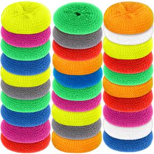 Blulu Plastic Dish Scrubbers for Dishes Pot Round Nylon Pad, Mesh Scouring Non Scratch Pads(Rainbow Colors,30 Pieces)