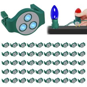 ANGAR 50 Pack Magnetic Christmas Light Clips, Upgraded Anti-Slip Metal Roof Christmas Light Hooks for C9 C7 Sockets, Weather-Resistant String Lighting Clips for Outside Gutters Patio Holiday (Green)