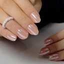 CurvLife Oval Press On Nails Short Soft Gel Champagne Pearl Salon Quality False Nails with Glue, Long Lasting Daily Nail Tips for Women