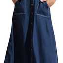 chouyatou Women's Adjustable Strap Midi Long Denim Dress 2025 Button Down A-Line Swing Flowy Jean Dress, XL (Dark Blue)