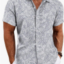 COOFANDY Men's Linen Shirts Short Sleeve Casual Shirts Button Down Shirt for Men Beach Summer Wedding Shirt, 2XL