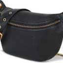 Genuine Leather Waist Packs for Women, Fashion Fanny Pack Belt Bag, Luxury Designer Trendy Crossbody Bag, Festival Bum Bags for Sports Traveling Running With Chain Straps (Black)