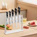 HarJue Magnetic Knife Block with Marble Base, Stainless Steel Magnetic Knife Holder Stand without Knives Powerful Magnetic knife Strip for kitchen Countertop Knife Storage (Brushed Nickel)