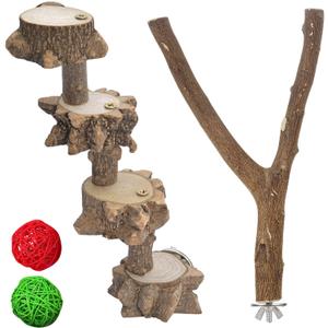 Parakeet Perches Toys for Cage, Bird Perch Stand Budgie Parrot Cockatiel Playground 4 Steps Ladder for Accessories 2 Pcs