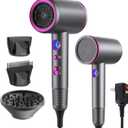 Fast-Drying Ionic Hair Dryer,1875 Watt High-Speed Ionic Blow Dryer with Diffuser/Concentrator/Comb Nozzle,LED Temp Display,Intelligent Temp Control,Low Noise for Home Salon Travel (Silvery)