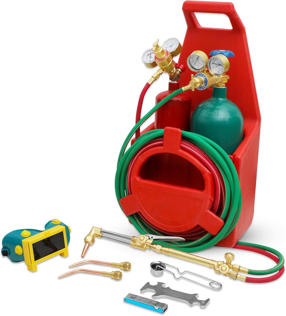 MIU-1516 Oxygen Acetylene Torch Kit W/Gas Tank (Metal ABS), Portable brazing torch kit with Gauge Oxygen Acetylene Welding Cutting Torch Kit