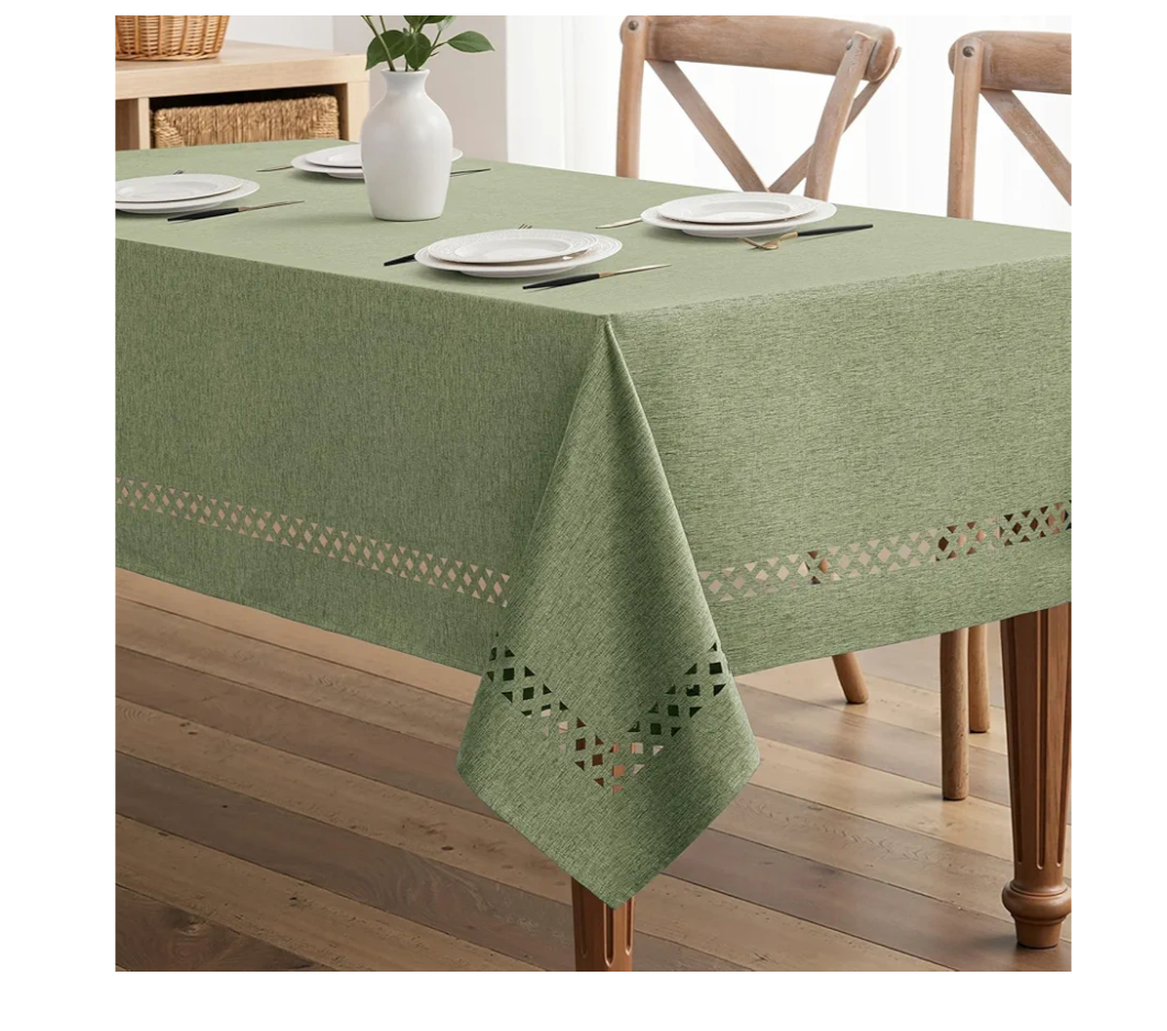 MIULEE Sage Green Rectangle Linen Polyester Tablecloth with Decorative Cutouts Spring Waterproof Stain Resistant & Shrink-Proof Table Cloth 58x76 inch Farmhouse Style for Dining Wedding Party