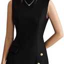 Women's Crew Neck Button Front Mini Dress Sleeveless Split Hem Work Business Casual Dresses Small