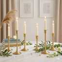Gold Taper Candle Holders Set of 6 with Anti-Slip Pad Vintage Small Low Metal Candles Metal Candelabra Set for Weddings, Dinners & Parties, 3 Sizes (6, Lengthen Gold)
