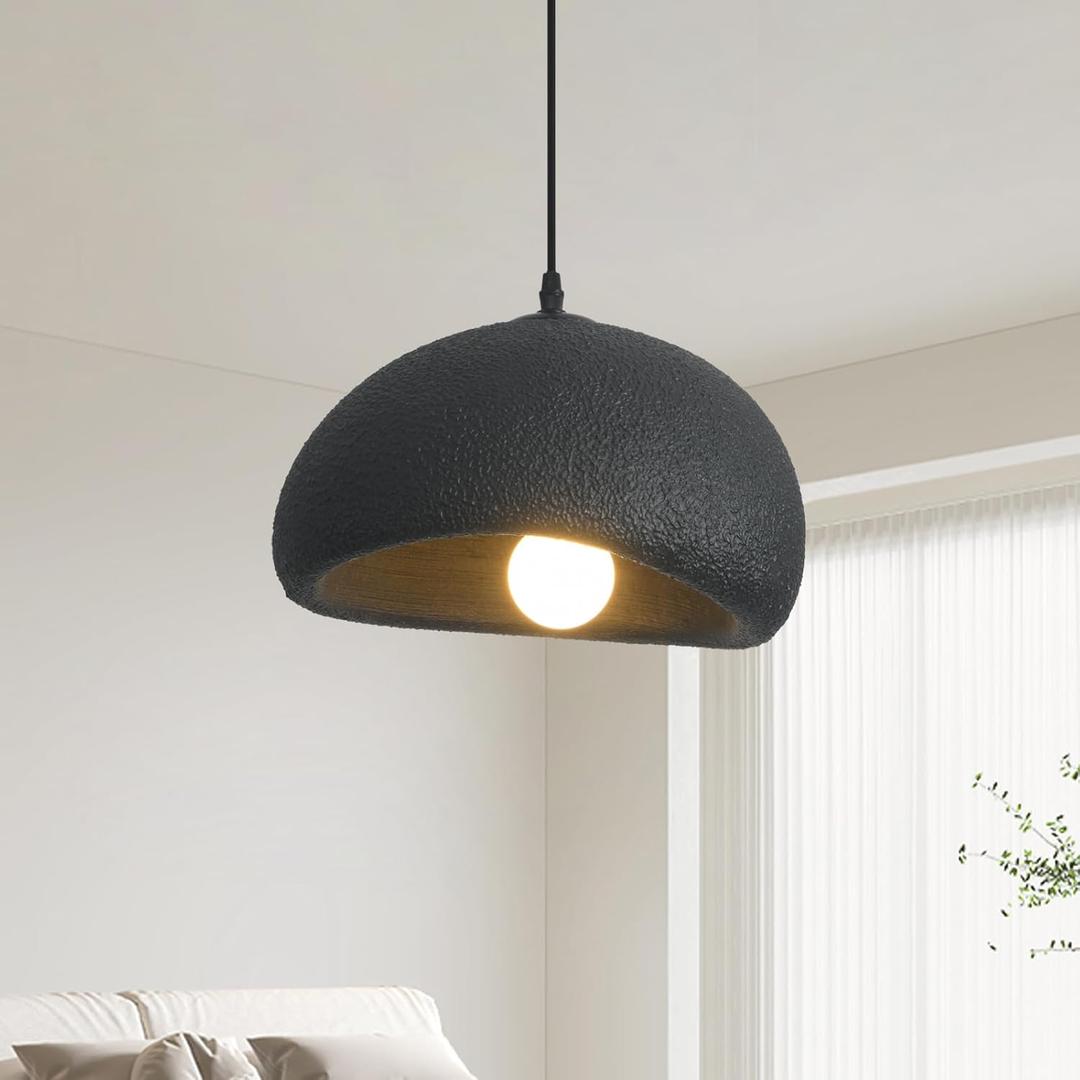 11.8in Wabi Sabi Pendant Light, Kitchen Island Lighting Fixture Ceiling Mount Japanese Lamp Japandi Chandelier for Dining Living Room Hallway Bedroom Restaurant Hanging Lamp, Black 1 Pack
