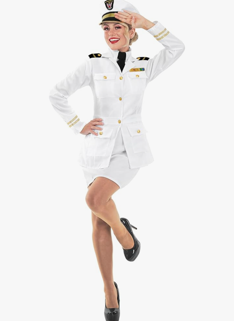 fun shack Boat Captain Costume for Women, Navy Sailor Outfit, Nautical Captain Attire, Perfect for Parties and Events, L